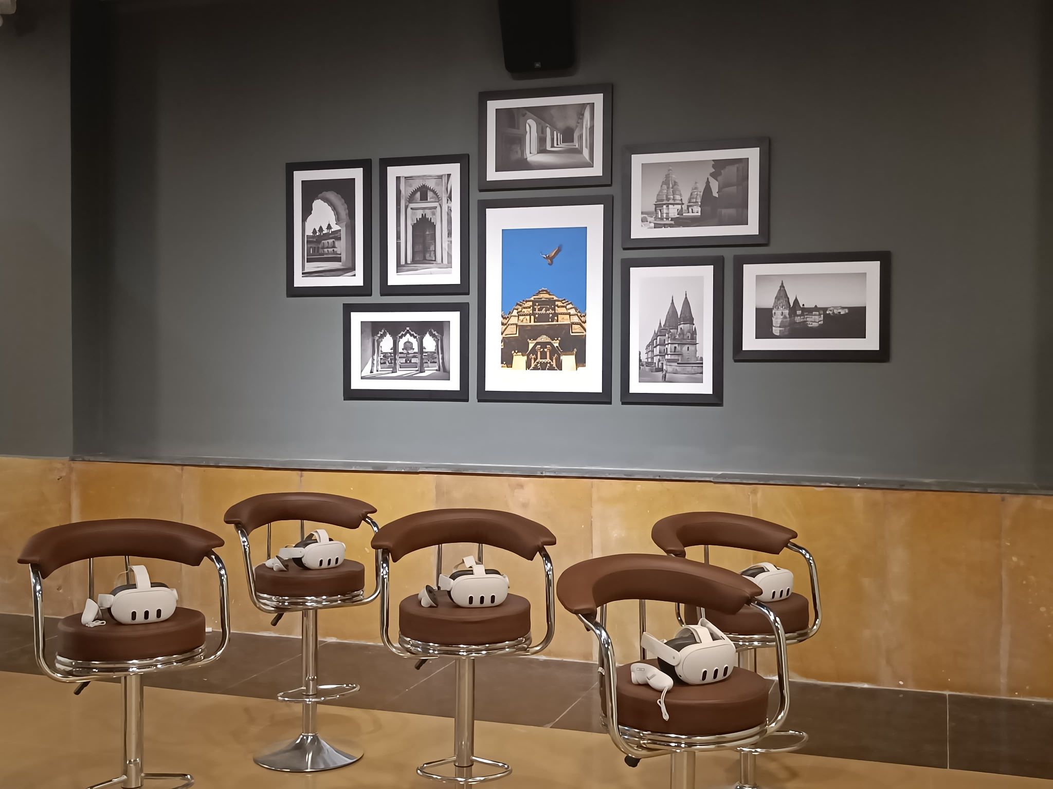 VR headsets on chairs in the VR Room