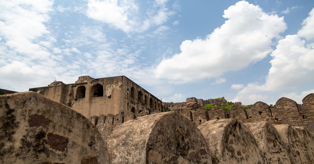 Golconda Fort's doors, pavilions, mosques standing